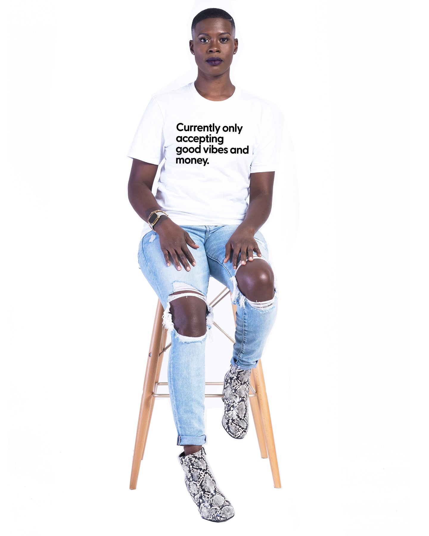 good vibes white t shirt